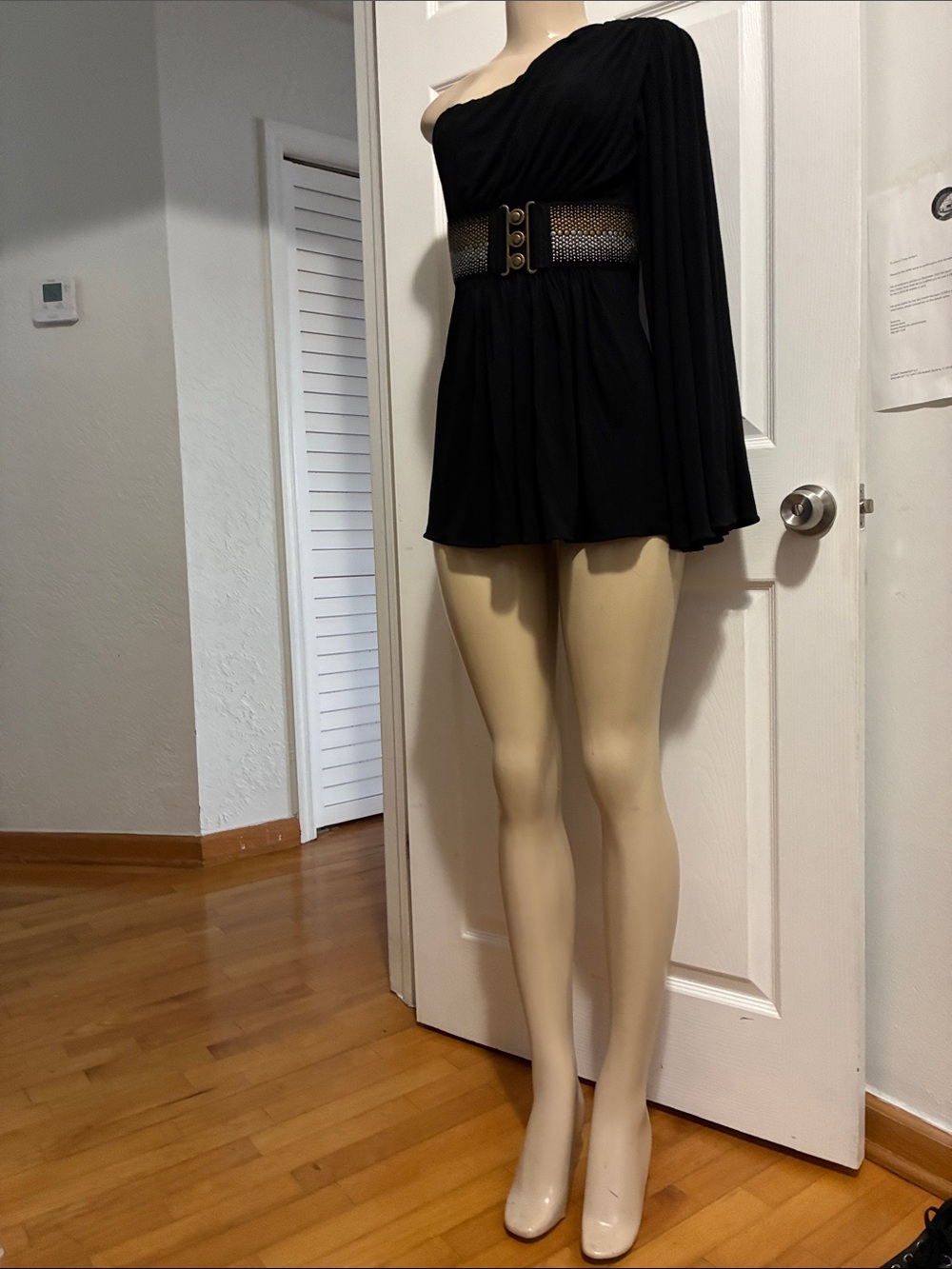 Sky One-Shoulder Black Blouse with Embellished Belt dress - Picture 14 of 17